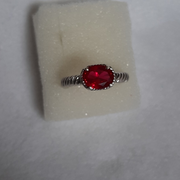 Pink Created Sapphire 925 Sterling Silver Ring - Picture 3 of 11